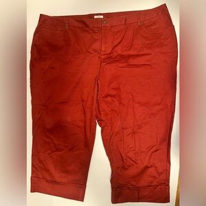 Liz & Co Women’s 24W Stretch Capris Denim Cropped Pants Burnt Orange/Red Pockets